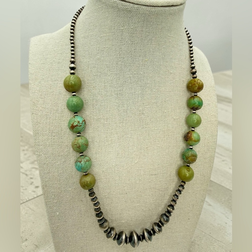 NWT Navajo Sterling Silver & Turquoise Beaded Necklace 18–20” Navajo Pearls